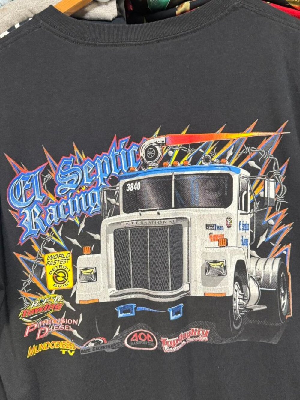 Y2K el septic semi truck racing graphic t shirt black